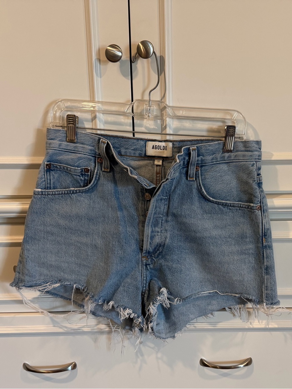 AGOLDE Vintage Light Wash Frayed Hem Denim Shorts